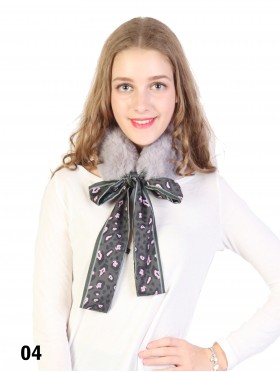 Plush Scarf W/ Leopard Silk Ribbon